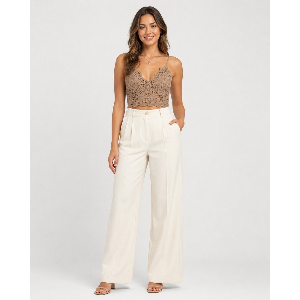rue21 True Lace Bralette XS Taupe Brown Boho Crochet Crop Top Smocked Back